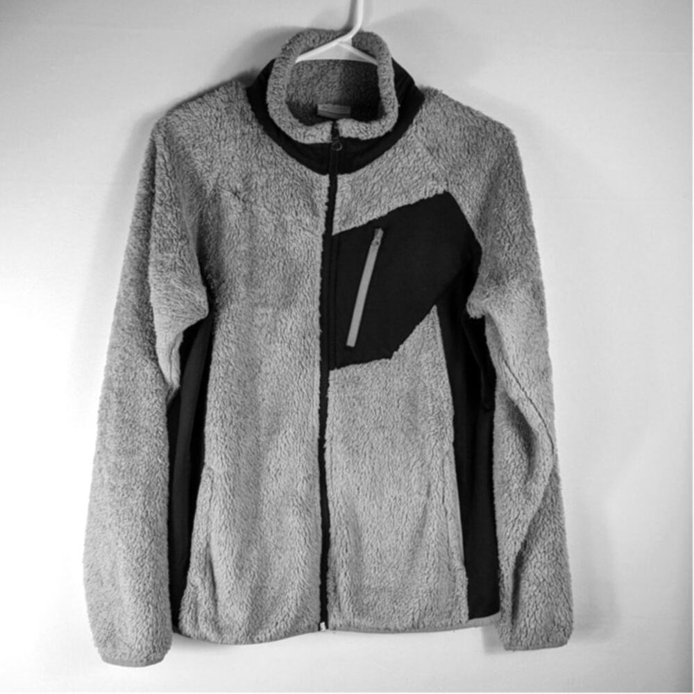 Columbia L Gray Sherpa Fleece Jacket Full Zip Outdoor Hiking Womens Lightweight